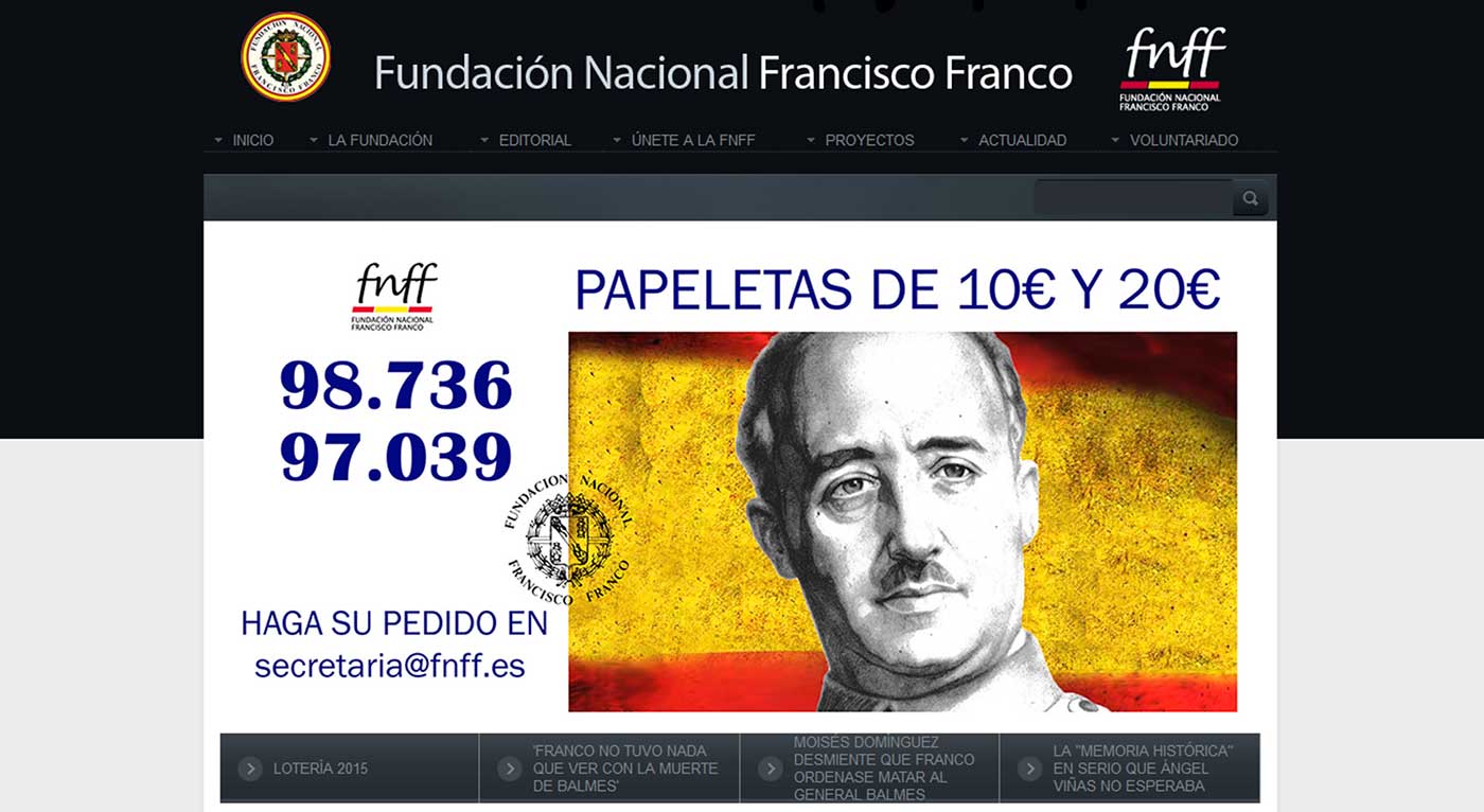 Una captura de la web de la Fundacin Nacional Francisco Franco, que an existe, como la Jos Antonio Primo de Rivera