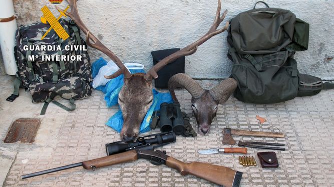 Armas y reses incautadas por la Guardia Civil