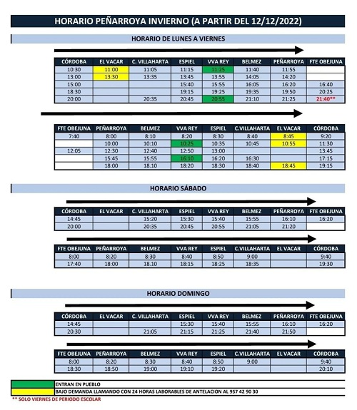 Nuevos horarios a partir del da 12 de diciembre