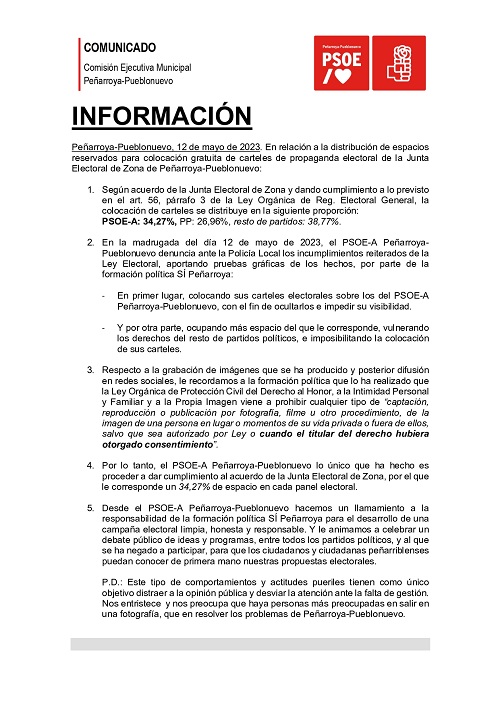 Comunicado de la Comisin Ejecutiva Municipal del PSOE