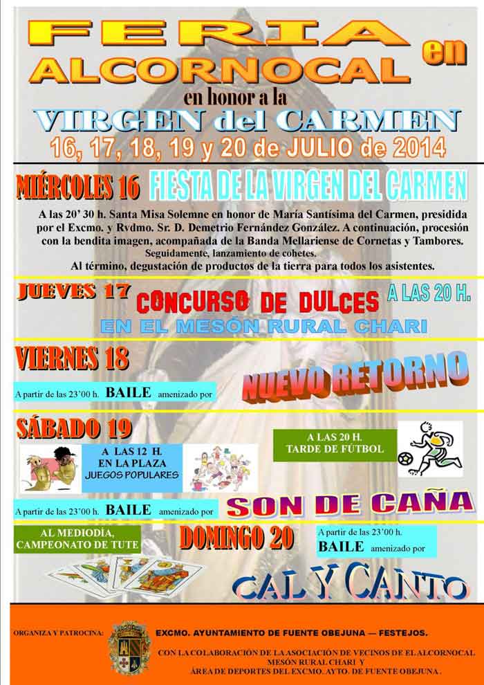 Cartel con los actos que se van a celebrar en Alcornocal 